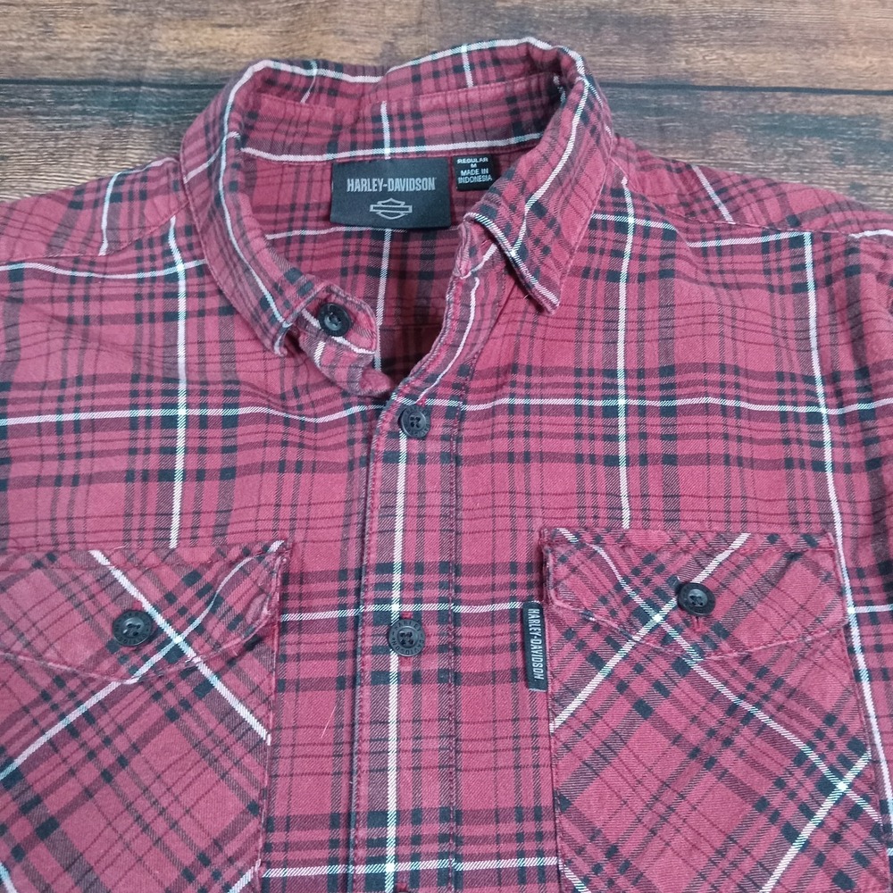 Harley Davidson Long Sleeve Button Up Flannel Shirt Men's Medium Red Plaid - Picture 9 of 9